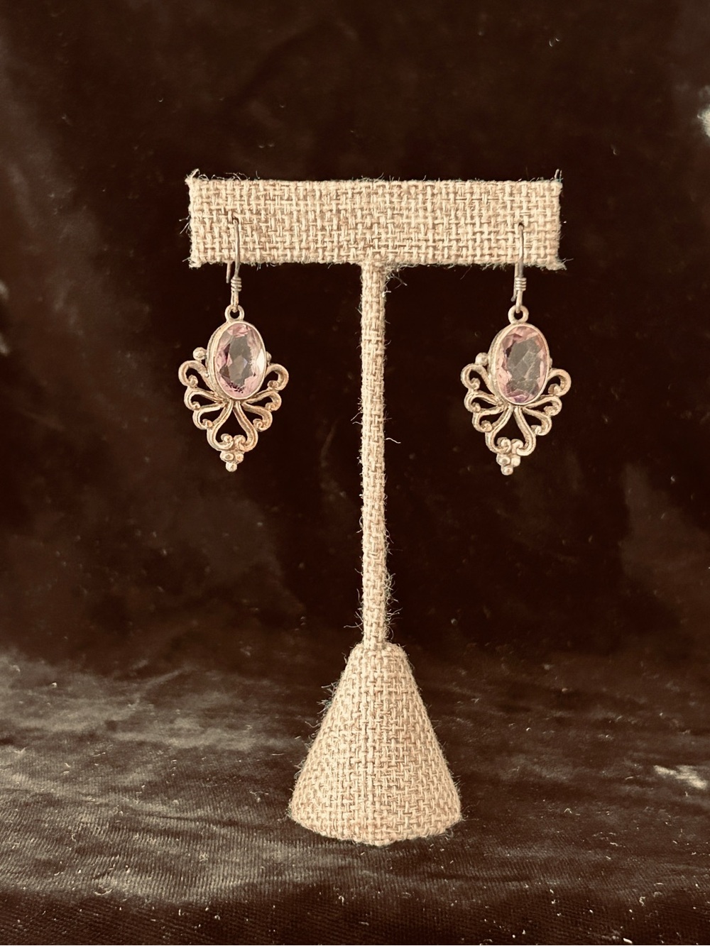 Sterling Silver and Lavender Stone Drop Earrings Vintage